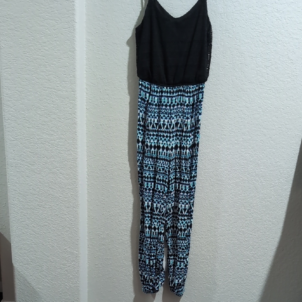 Charlotte Russe Black and Blue Geometric Jumpsuit